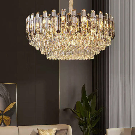 Modern Smoked Crystal Tiered Chandelier