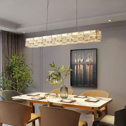 Modern Linear Rectangular Crystal Chandelier