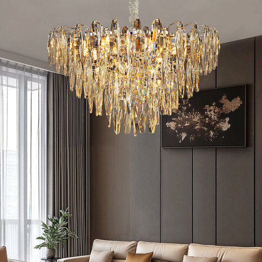 Modern Art Tiered Crystal Cascade Chandelier