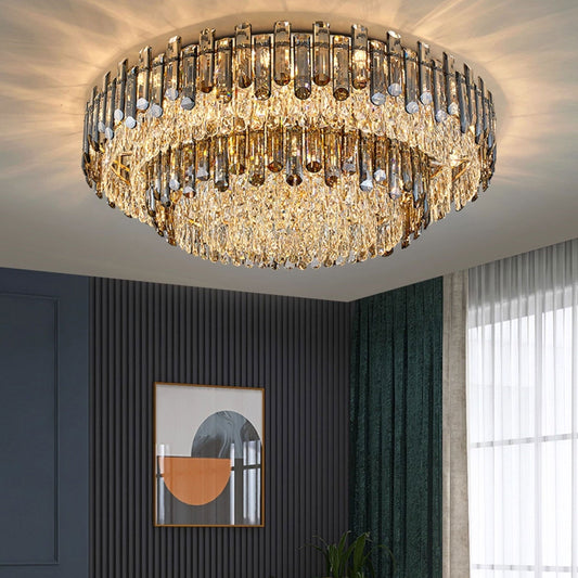 Smoked Crystal Round Ceiling Light