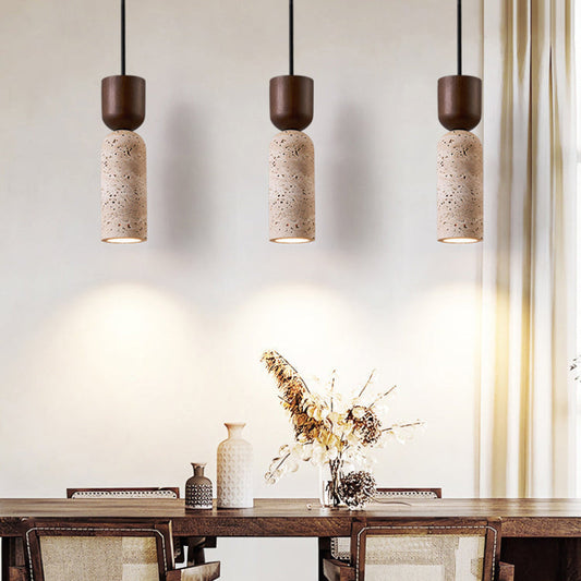 Dome Wood Travertine Pendant Light