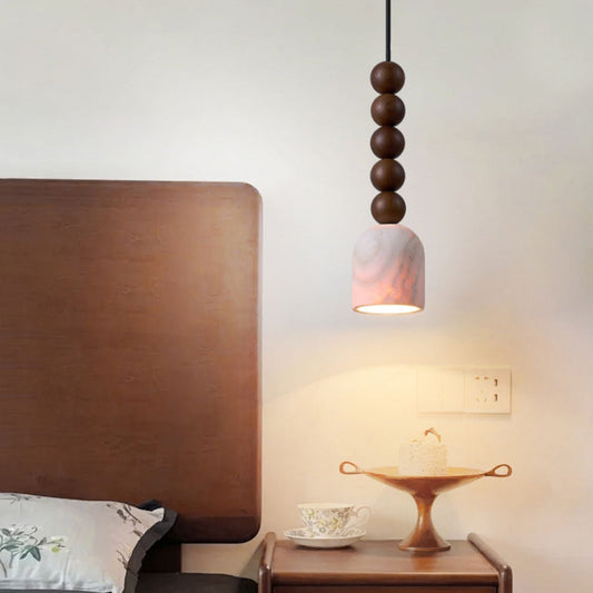 Dome Wood Beads Travertine Pendant Light