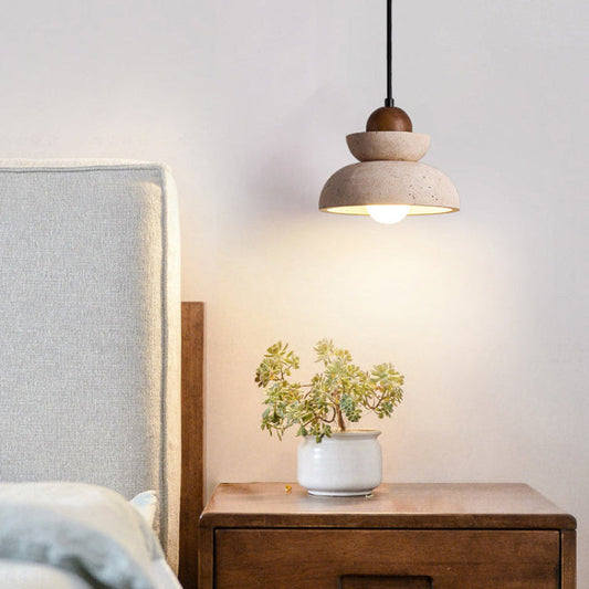 Modern Geometry Dome Travertine Pendant Light