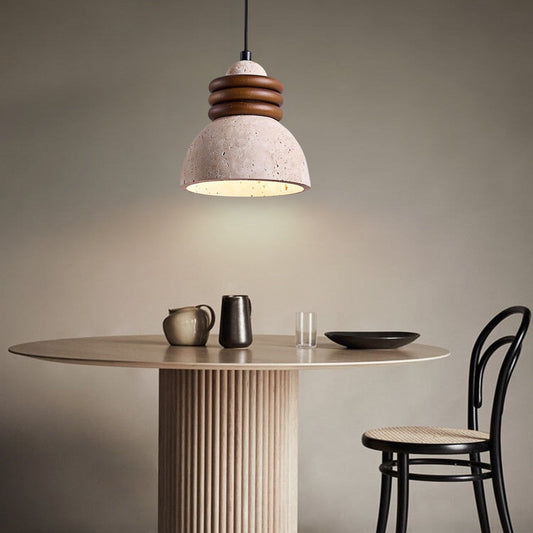 Dome Wood Stacked Travertine Pendant Light
