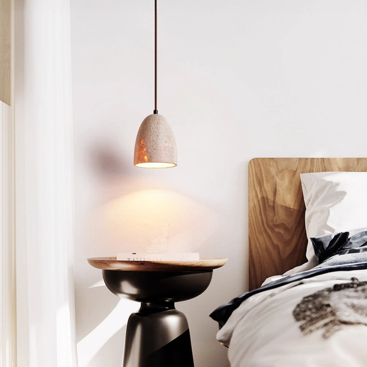 Modern Minimalist Dome Travertine Pendant Light – Travertine detail 3
