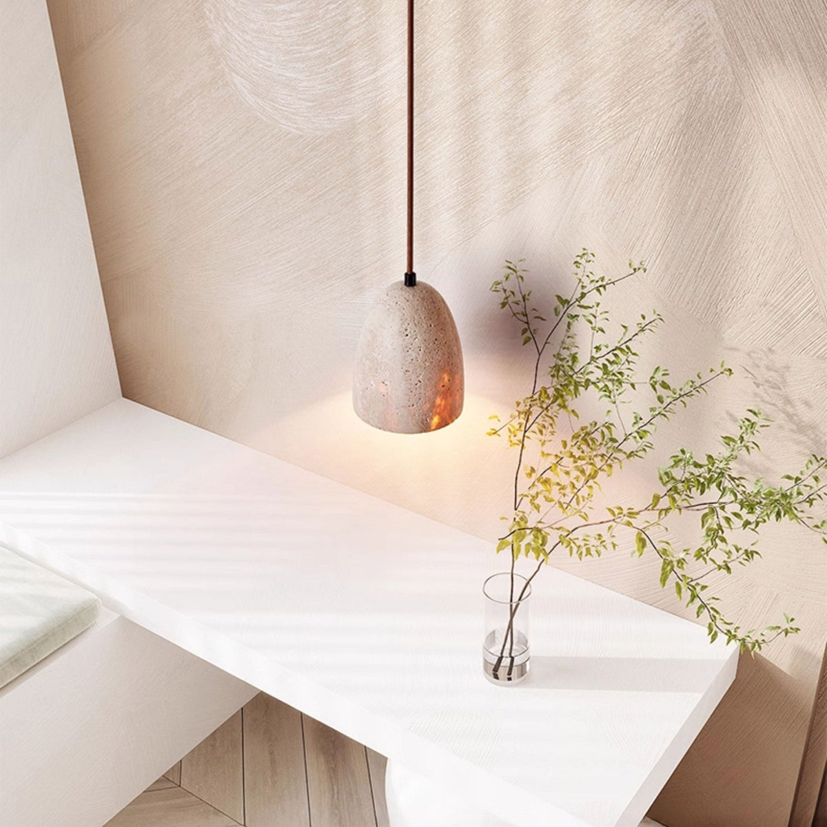 Modern Minimalist Dome Travertine Pendant Light