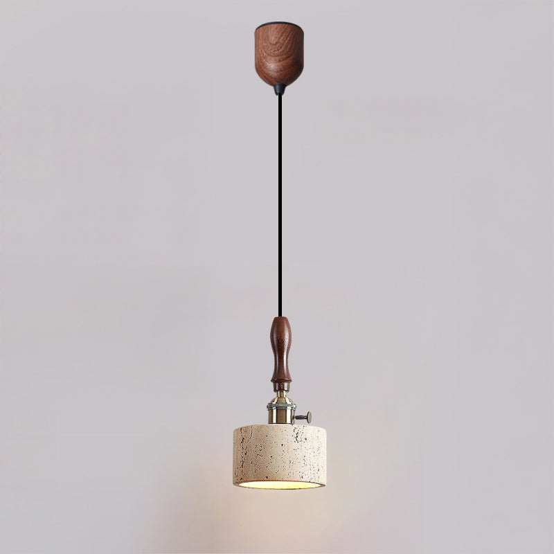 Modern Travertine & Wood Pendant Light – Travertine detail 8