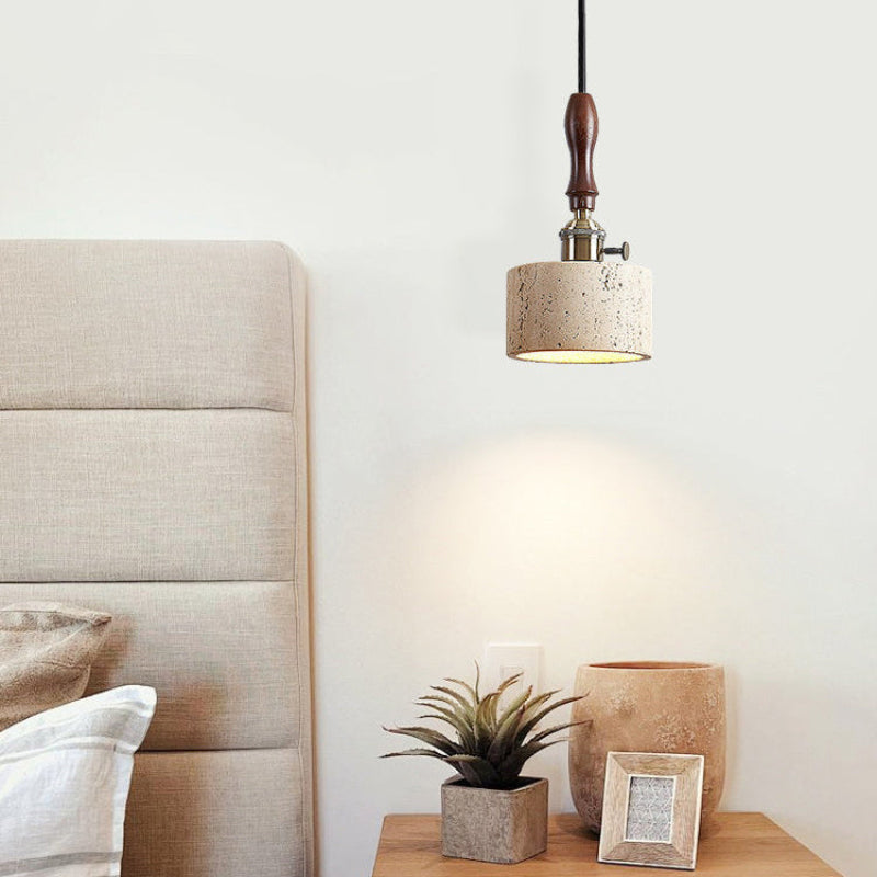 Modern Travertine & Wood Pendant Light – Travertine detail 3
