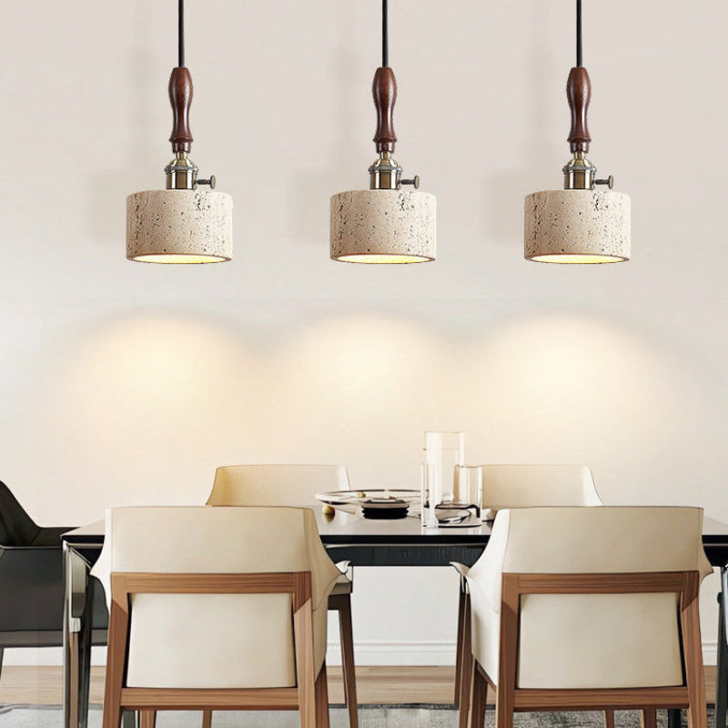 Modern Travertine & Wood Pendant Light