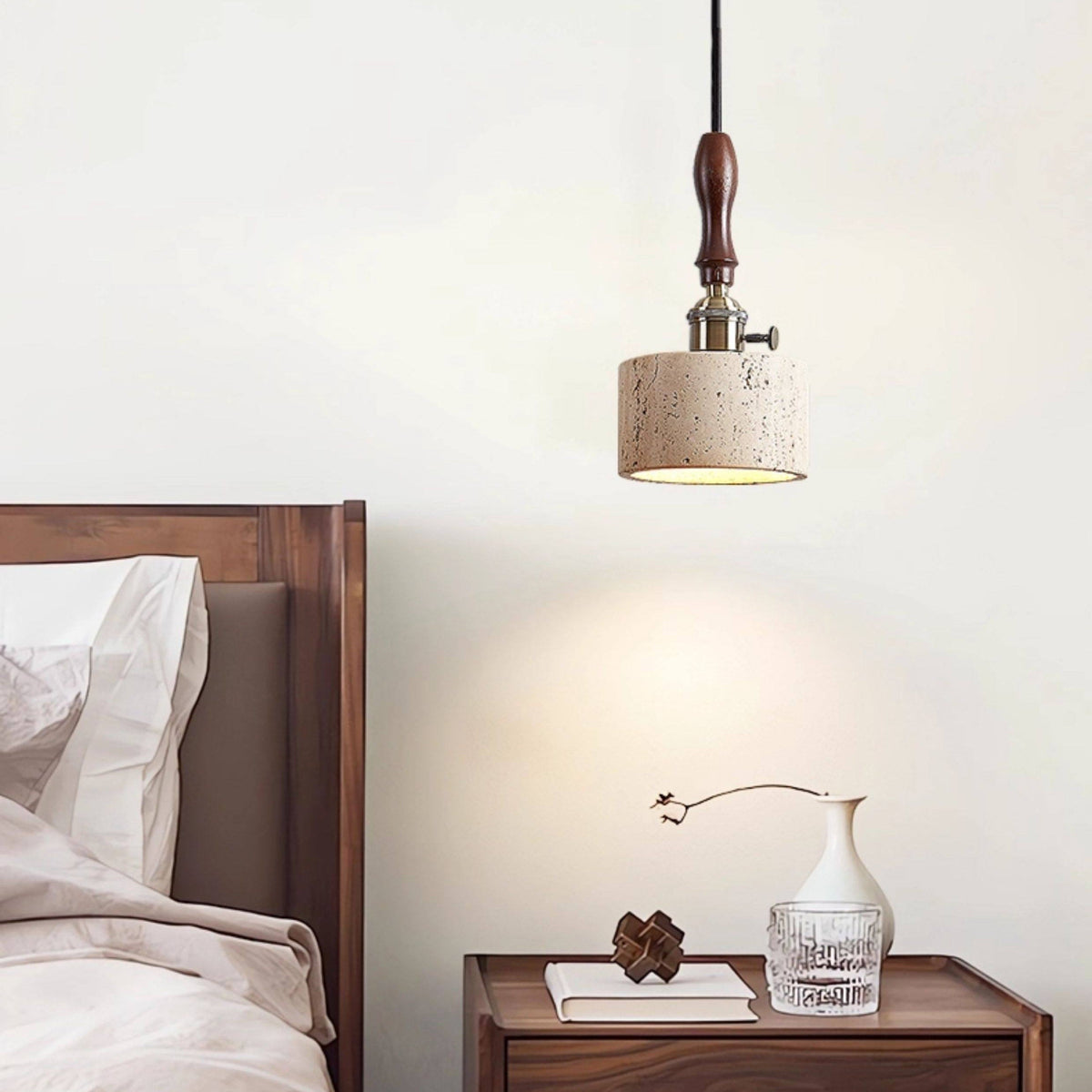 Modern Travertine & Wood Pendant Light – Travertine detail 5