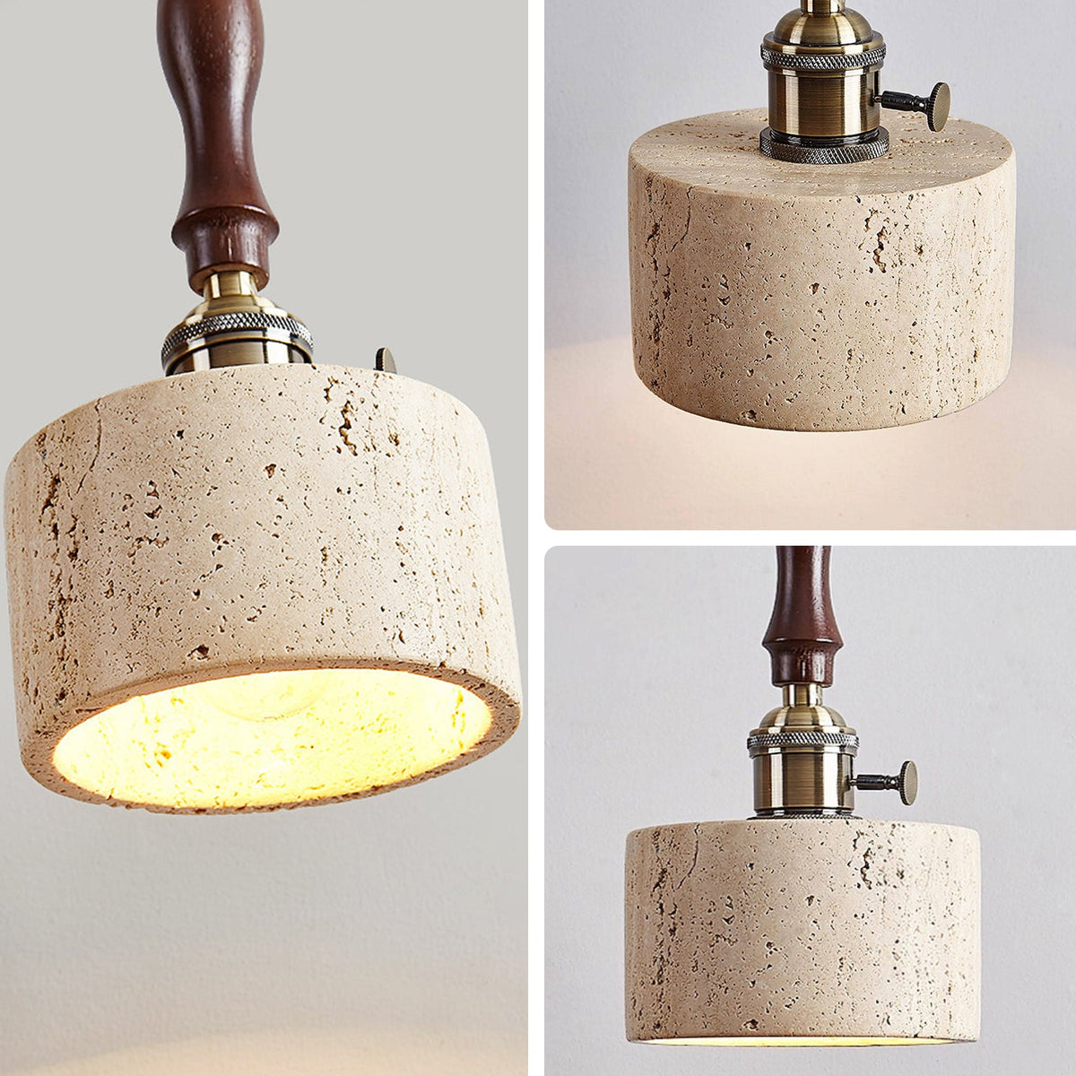 Modern Travertine & Wood Pendant Light – Travertine detail 7