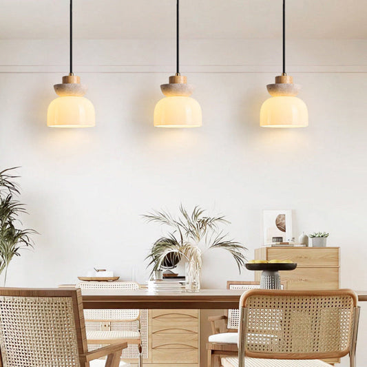Modern Travertine Glass Globe Pendant Light