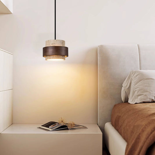 Modern Natural Travertine Wood Pendant Light