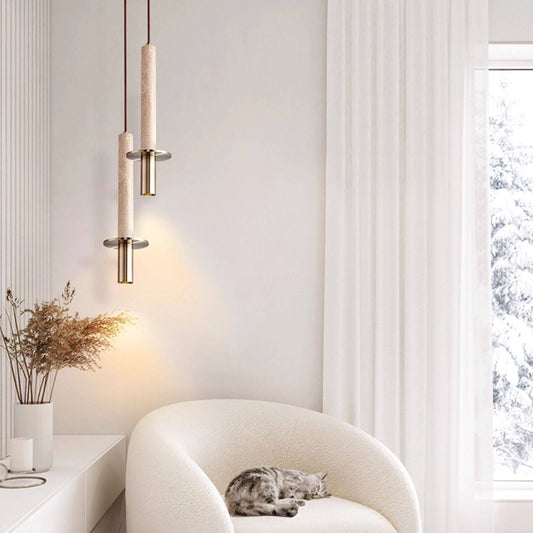 Travertine Long Cylinder Pendant Light