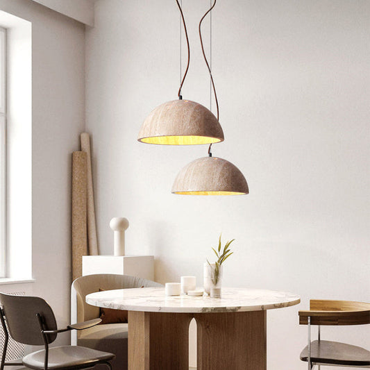 Modern Travertine Semicircle Pendant Light