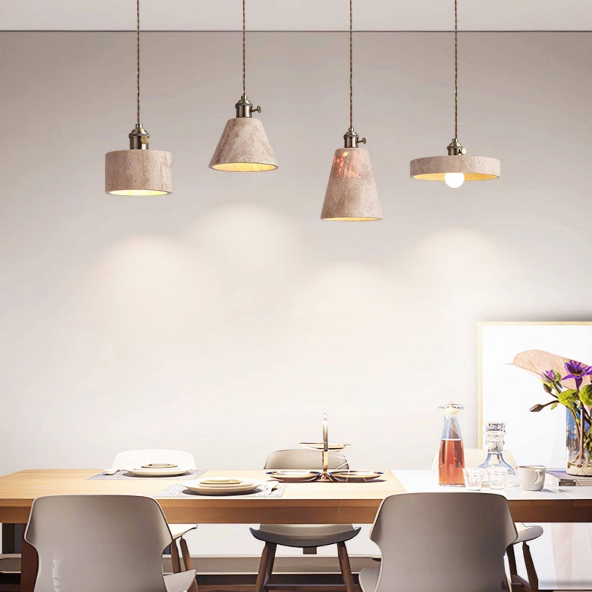 Multiple Combinations Travertine Pendant Light – Travertine detail 6