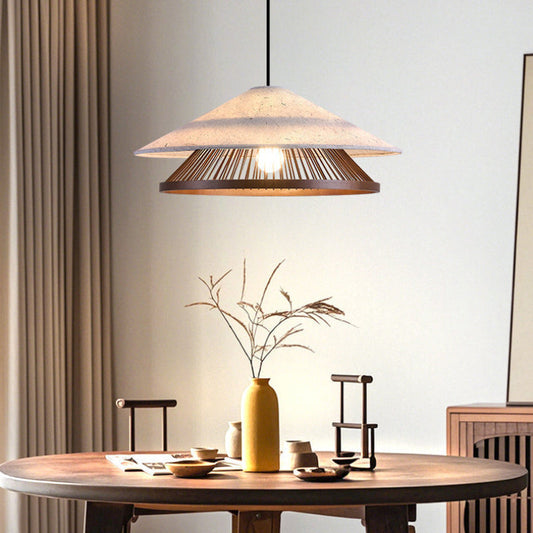 Rice Paper & Bamboo Cone Pendant Light