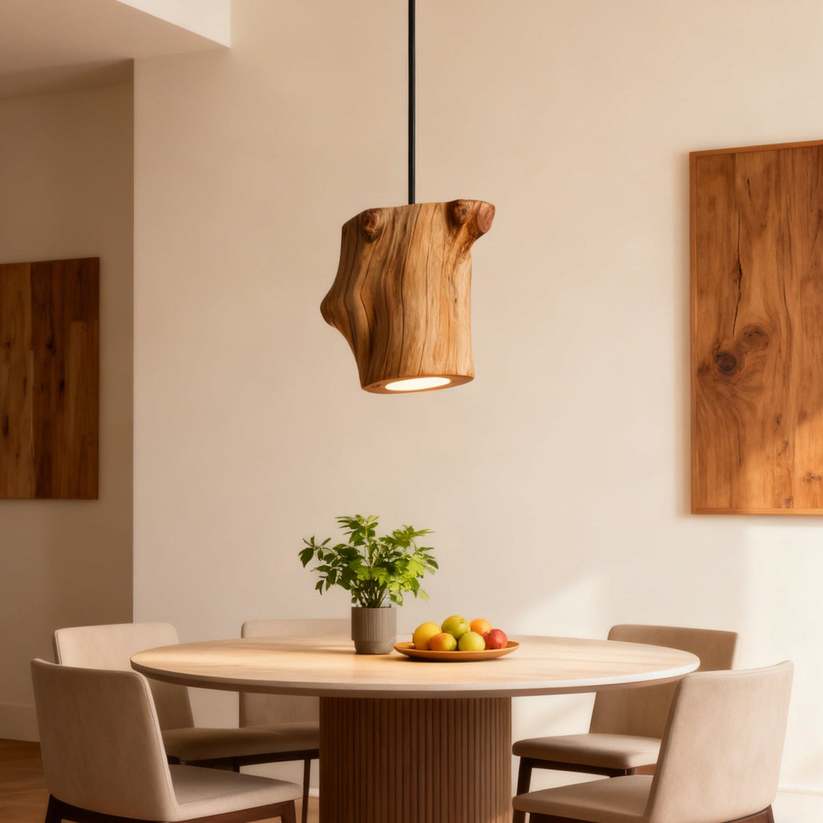Art Deco Natural Wood Pendant Light