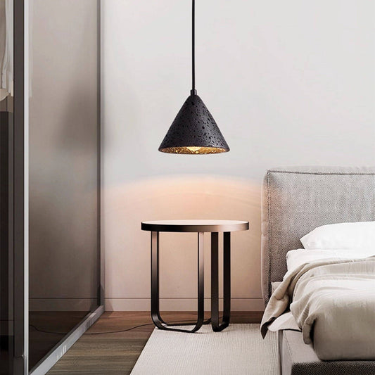 Modern Black Travertine Cone Pendant Light