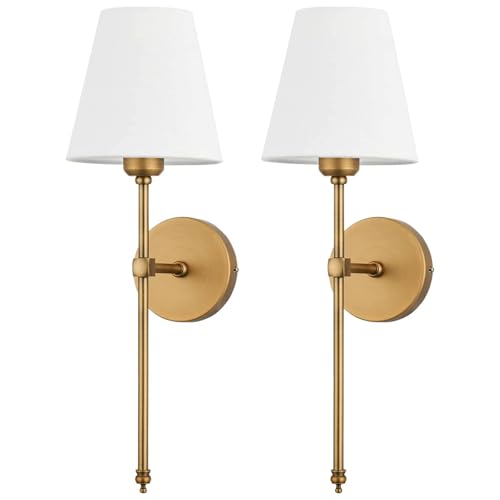 all Sconces Sets of 2, Hardwired Classic Brushed Brass Sconces Wall Lighting, Bathroom