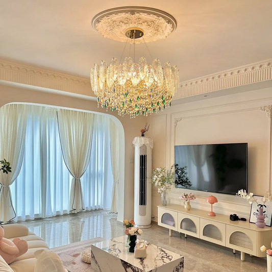Glass Feather Shaped Chandelier