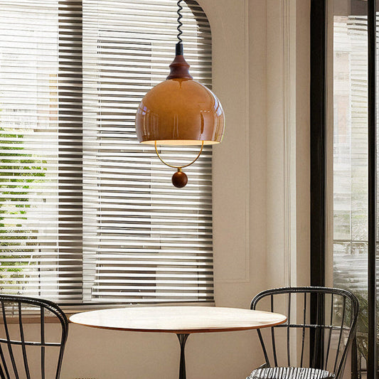 Modern Amber Glass Dome Pendant Light