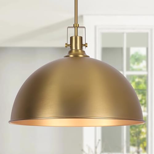 LamQee 18 Inch Brushed Gold Large Pendant Light Kitchen Island, Farmhouse Modern Dome