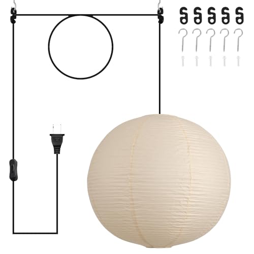 20in Paper Lanterns Plug in Hanging Lamp Off-White 19.7FT Cord