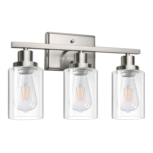 athroom Vanity Light Fixtures, 3 Light Wall Sconces Lighting with Clear Glass Shade