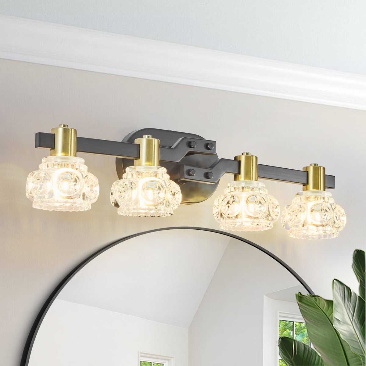 24" Vintage Crystal Wall Sconce - 4-Light Black & Gold