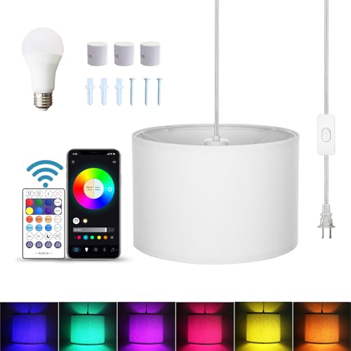 ZSLAIFU 15FT Plug in Pendant Light, Hanging lamp with Switch,White Hanging Lights with