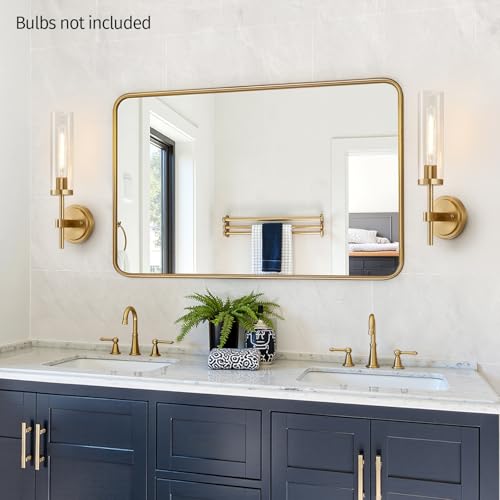 Hardwired] Wall Sconces Set of Two, Brushed Gold Bathroom Sconces Wall Decor Set of 2