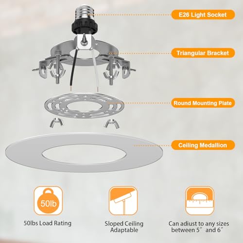 Recessed to Pendant Light Converter Kit 5 and 6 inch Can Light Conversion, Includes E26