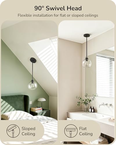 EDISHINE 2-Pack Pendant Light Kitchen Island Clear Glass Globe Black