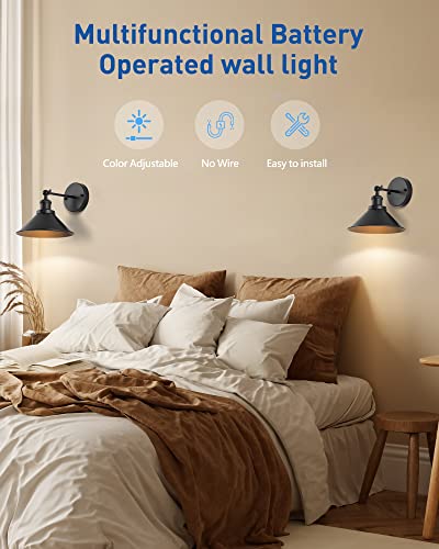 lack Vintage Wireless Battery Operated Wall Sconces, Industrial Cordless Battery Powered