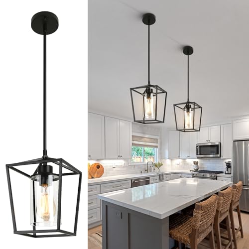 2 Pack 1-Light Black Pendant Lights for Kitchen Island, Farmhouse Metal Pendant Light