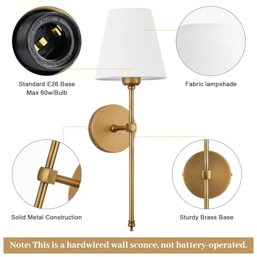 all Sconces Sets of 2, Hardwired Classic Brushed Brass Sconces Wall Lighting, Bathroom