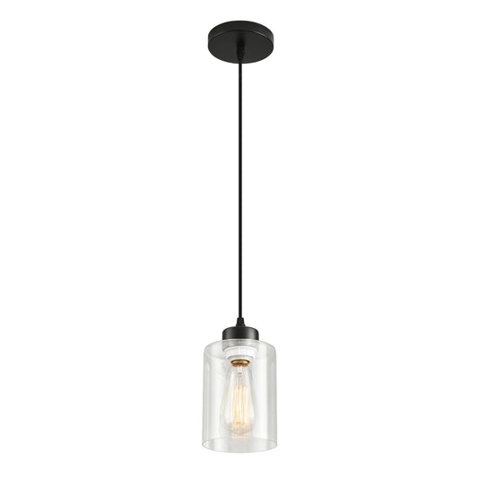 Modern Black Farmhouse Pendant Light with Glass Shade,Industrial Pendant Lighting