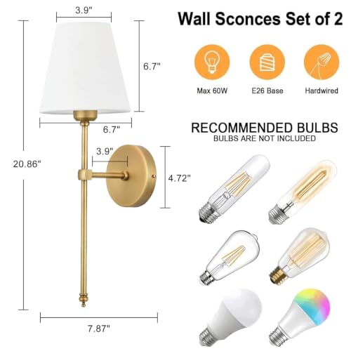 all Sconces Sets of 2, Hardwired Classic Brushed Brass Sconces Wall Lighting, Bathroom