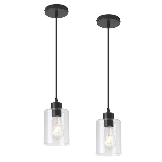 Modern Black Farmhouse Clear Glass Cylinder Pendant Light Fixture,Island Lights for