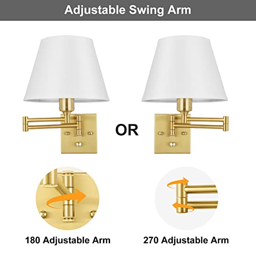 all Sconce Plug in, Brushed Brass Dimmable Wall Sconces Set of 2 Swing Arm Wall Lights