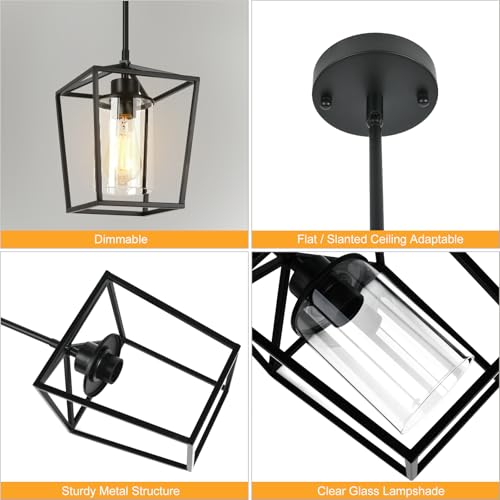 2 Pack 1-Light Black Pendant Lights for Kitchen Island, Farmhouse Metal Pendant Light