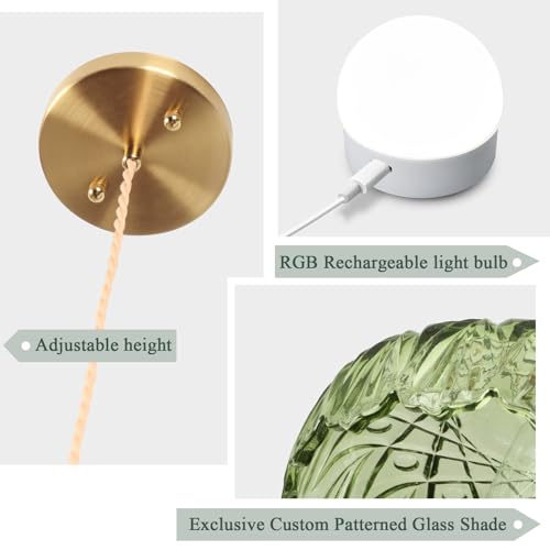 Battery Operated Pendant Light,Vintage Light Fixtures RGB Light Bulb 2500mAh 9.4in Green