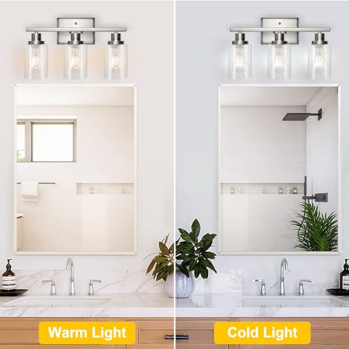 athroom Vanity Light Fixtures, 3 Light Wall Sconces Lighting with Clear Glass Shade