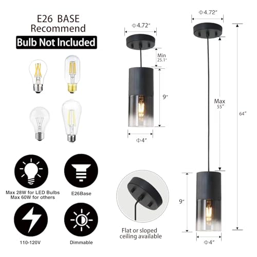 3-Pack Black Pendant Light Fixtures, Adjustable Modern Pendant Lights for Kitchen Island