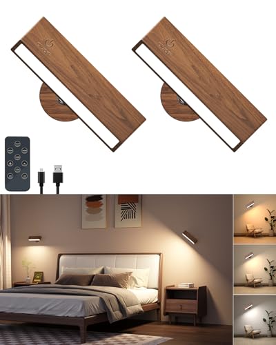 ooden Wall Sconce Battery Operated with Remote,Rechargeable Wall Lights for Bedroom with