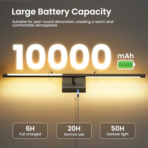 10000mAh Rechargeable Wall Lights, Black, 29 Inch, 3CCT, 2 Pack