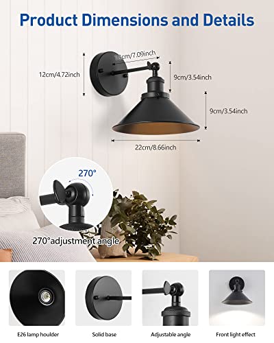 lack Vintage Wireless Battery Operated Wall Sconces, Industrial Cordless Battery Powered