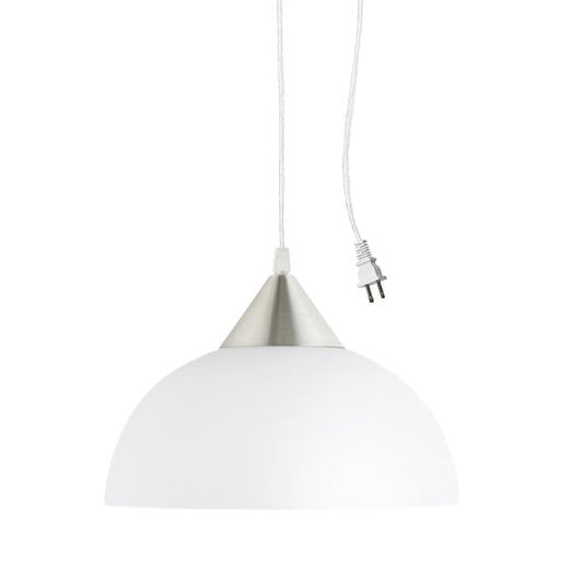 Globe Electric 64413 1-Light Plug-in Pendant, Brushed Steel, Frosted White Shade, 15ft