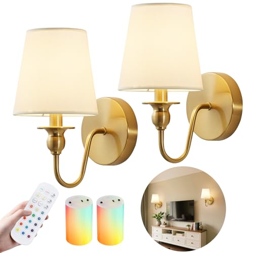 Battery Operated Wall Sconces set of Two,Wireless Wall Sconces with 10000mAh Dimmable